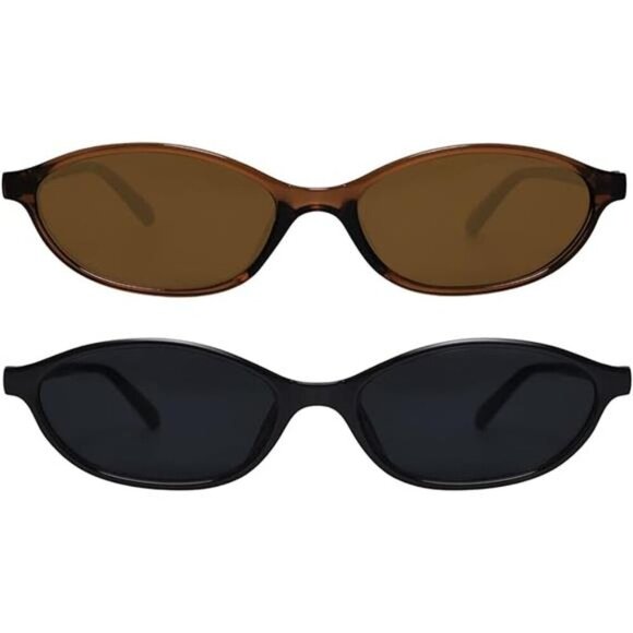 Retro Oval Cat Eye Sunglasses Women 90s Y2K Small Slim UV Protection Shades - Picture 7 of 7